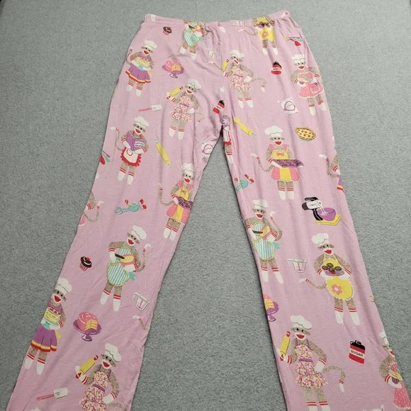 Nick & Nora 2-piece PJ Coat Set Baking Monkey Monkies Size X-Small Pink - Picture 16 of 16